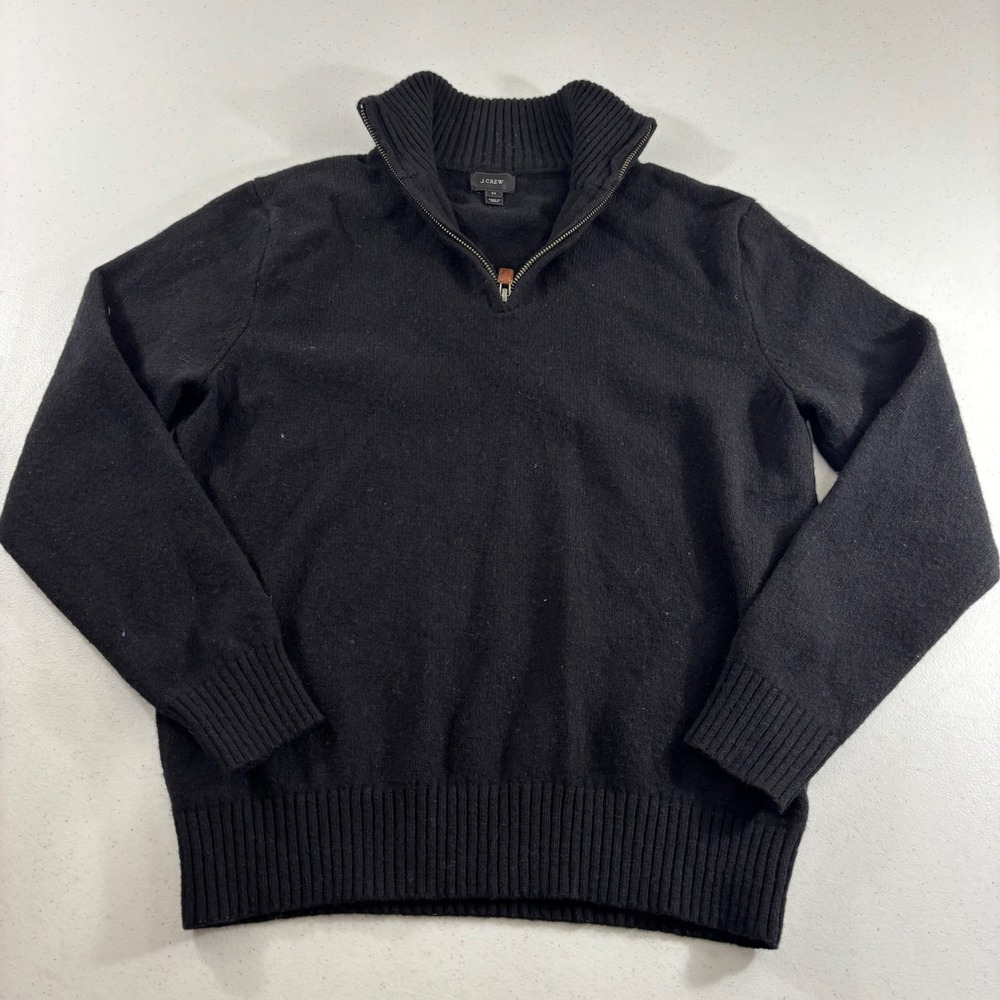 J.Crew Mens Black 100% Lambswool Quarter Zip Sweater Mock Neck Style 97183 Sz M